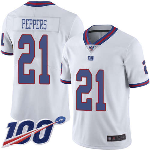 Men New York Giants 21 Jabrill Peppers Limited White Rush Vapor Untouchable 100th Season Football NFL Jersey